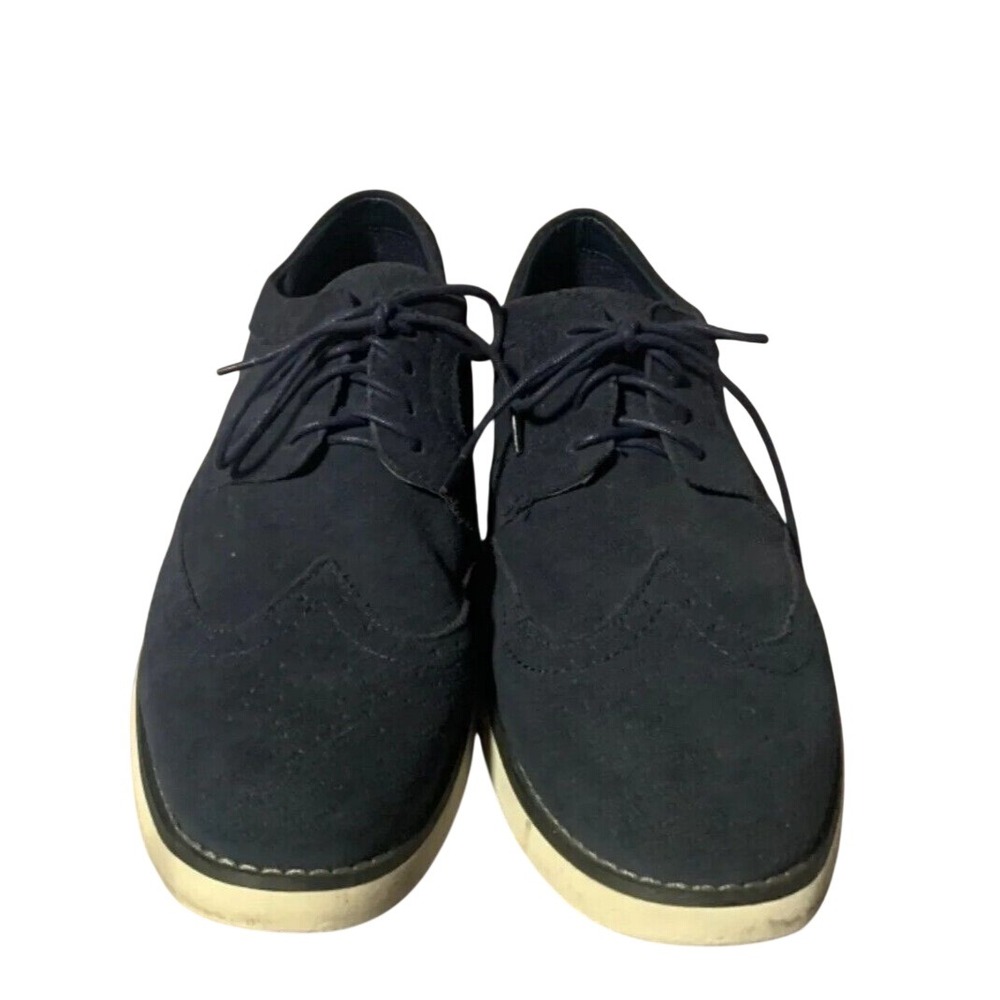 Perry Ellis Oxford Mens 11.5 Kenneth Navy Suede Wingtip Brogue EUC